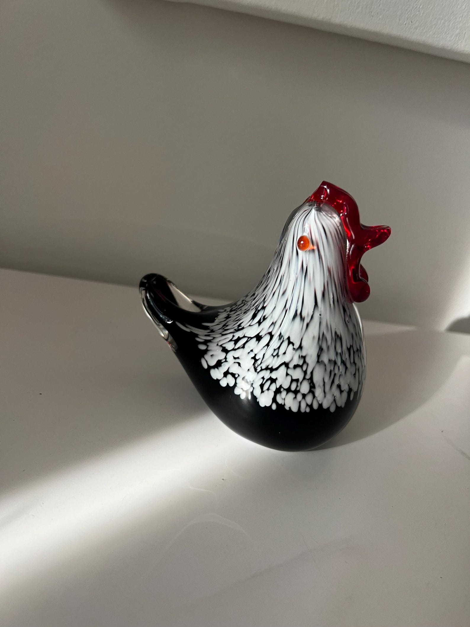 Art Glass Black With White Red Eyes & Red Comb Rooster Chicken Hen ...