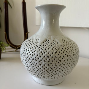 Jarrón reticulado Vintage Blanc De Chine / Blanco