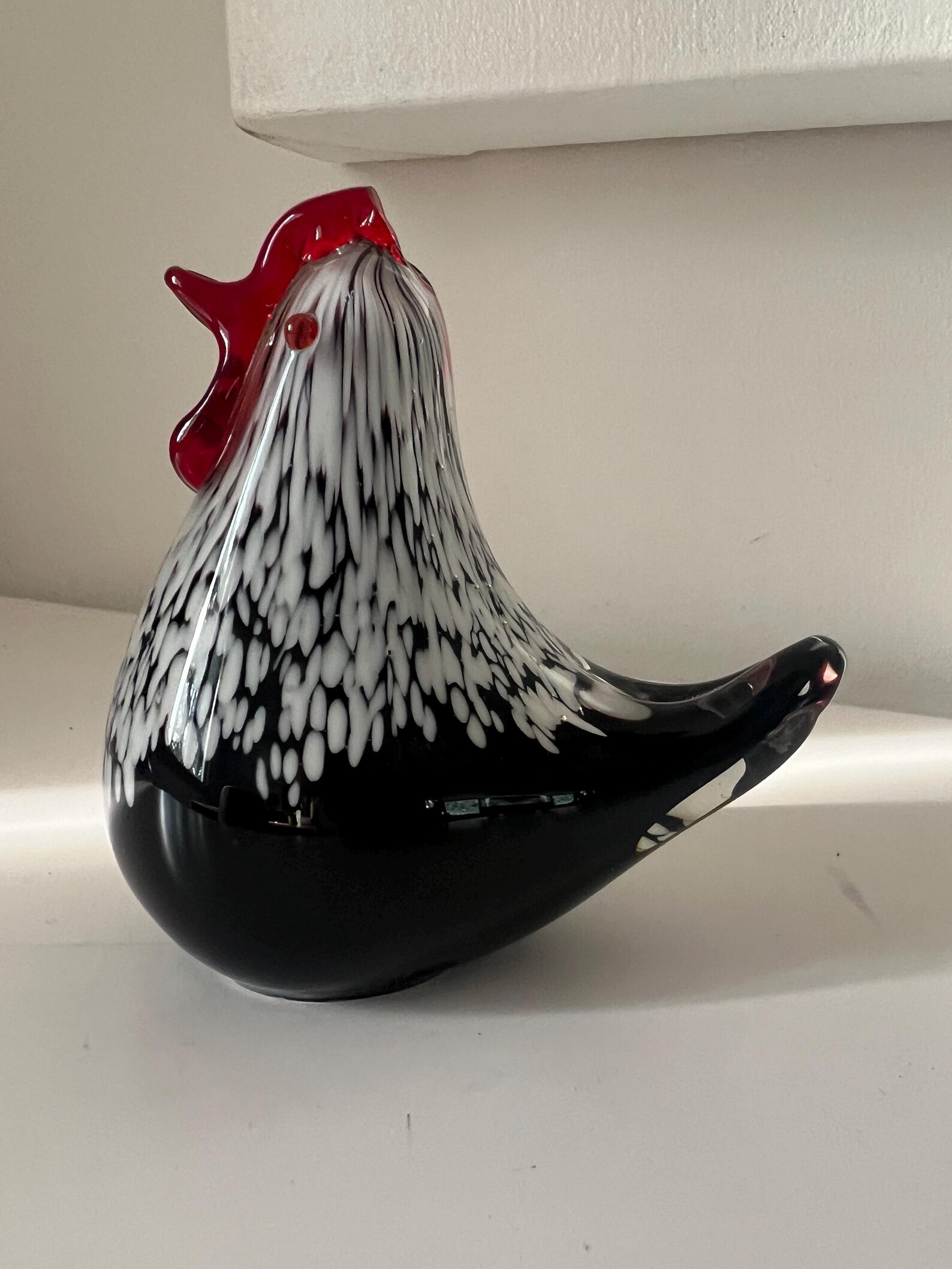Art Glass Black With White Red Eyes & Red Comb Rooster Chicken Hen ...