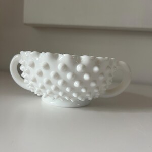 Vintage Fenton Milk Glass Hobnail Bowl With Handles | Nut Bowl | 5”r