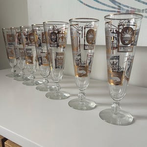 Stunning Vintage | Set of 7 | Libbey MCM Footed Pilsner 16 oz Pub Glasses 1960&#39;s Vintage 8.5&quot; | Rare