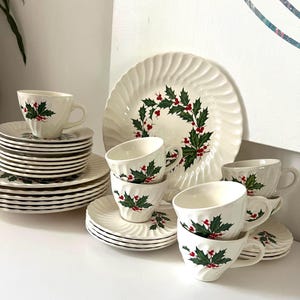 Vintage SCIO Holly Berries Christmas MCM | Dinner Plate | Bread Plate | Cup and Saucer