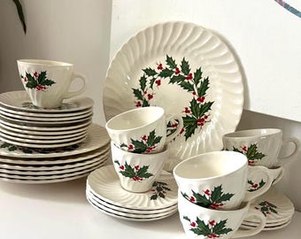 Vintage SCIO Holly Berries Christmas MCM | Dinner Plate | Bread Plate | Cup and Saucer