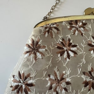 Vintage Cream Brown Gold Embroidered Handbag Clutch Handbag image 2