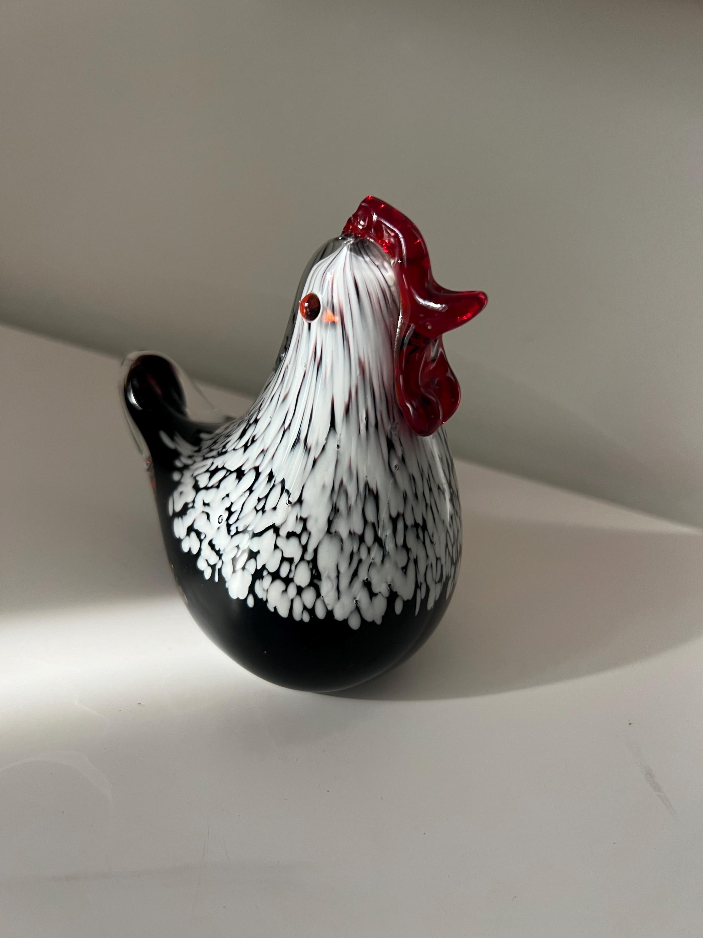 Art Glass Black With White Red Eyes & Red Comb Rooster Chicken Hen ...