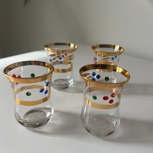 Vintage gold gilded hand painted shot glasses Set of 4 | collectible shot glasses | Elegant shot glass set | polka dot
