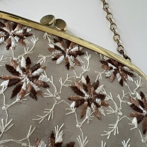 Vintage Cream Brown Gold Embroidered Handbag Clutch Handbag image 5