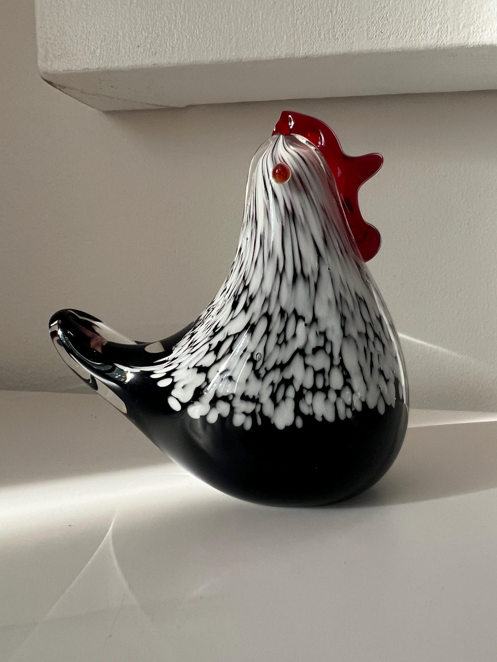 Art Glass Black With White Red Eyes & Red Comb Rooster Chicken Hen ...