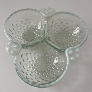 Vintage Fenton Moonstone Opalescent Hobnail Divided Dish | Three Sections | White Edge | Relish Dish | Trinket Dish