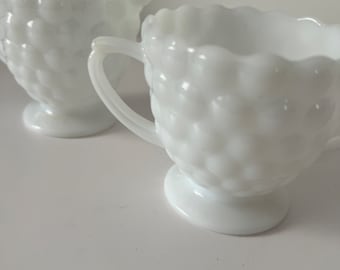 Anchor Hocking Milk Glass Bubble Glass Cream and Sugar Vintage Mid Century