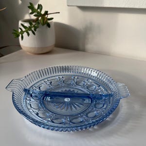Vintage Blue Windsor Handled Indiana Federal Relish Tray Divided Dish Glass