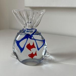Vintage Hand Blown Glass Bag with Goldfish in Murano Style - Paperweight