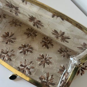 Vintage Cream Brown Gold Embroidered Handbag Clutch Handbag image 4