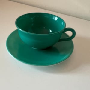 Hazel Atlas ovide teal cup and saucer tempo color scheme 1950&#39;s