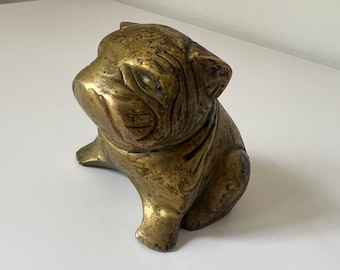 Vintage Brass Dog Figurine |  English Bulldog Sculpture Paperweight Solid Metal Animal