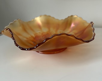 Beautiful Antique Dugan Handmade Marigold Carnival Glass Cosmos Variant 10" Bowl