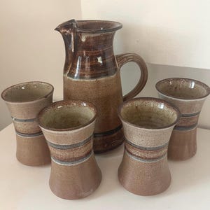Vintage Old Mill Pottery Studio Art Pottery Jug|Pitcher & 4 Tumblers Drinkware Set | Gorgeous Condition