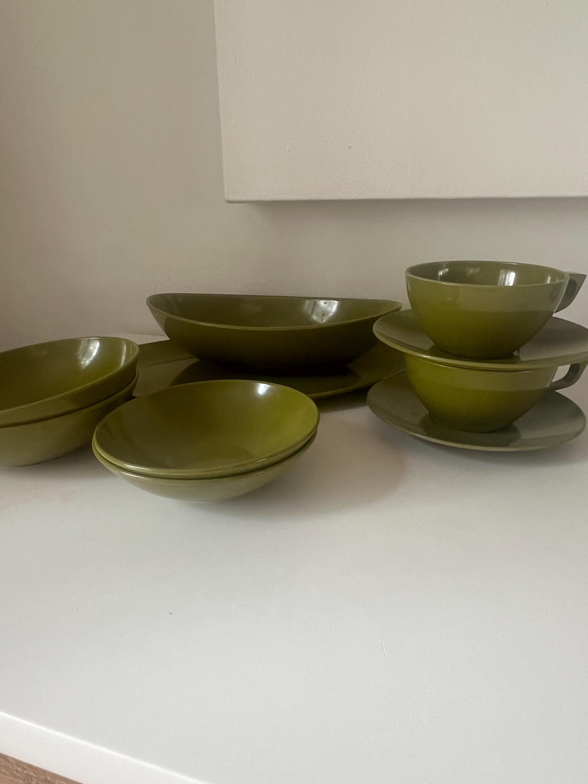Vintage Melmac Melamine Dish Set Green 1960's Allied Chemical Mid