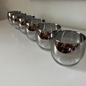 Stunning Vintage MCM Dorthy Thorpe Silver Fade Roly Poly Bar Glasses Set of 6 Silver Fade