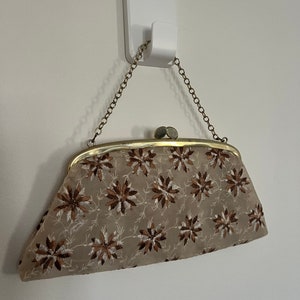 Vintage Cream Brown Gold Embroidered Handbag Clutch Handbag image 6