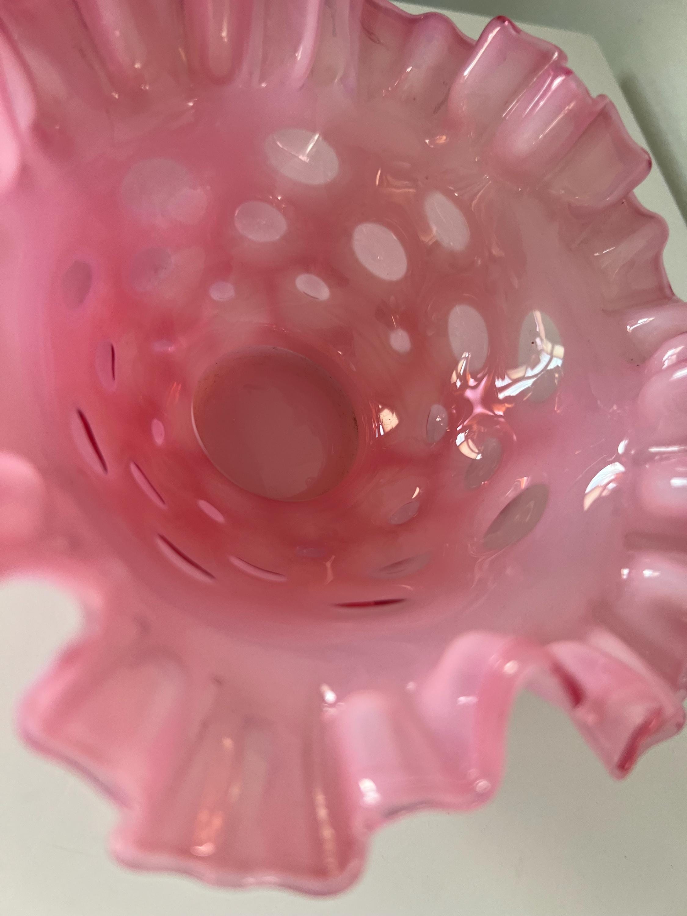 Vintage Fenton Art Glass Cranberry Coin Dot Cased Opalescent Bowl W ...