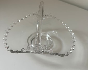 Vintage 1930’s Candlewick Clear Glass Basket With Bubble Design, Decorative Collectible Centerpiece, By Imperial Glass