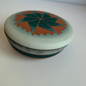 Sioux Pottery by High Elk Ceramic Trinket Box Lidded Bowl Handcrafted Painted