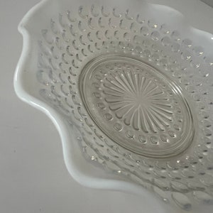 Vintage Fenton Hobnail Moonstone Opalescent 6” Shallow Bowl with Ruffled Edge | Candleholder | Trinket Bowl | Ring Dish | Candy Dish