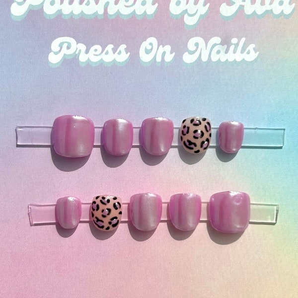 Purple Cheetah Print Press On Nails, Chrome, Kids Sizes, Children’s, Nail Art, Luxury, Gel, Custom, Handpainted, Handmade, Petite, Pearl