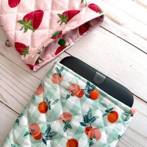 Quilted Kindle Sleeve - Padded eReader Case I Handmade Fruit Book Sleeve I Cherry, Peach, Strawberry Fabric I Fits Kindle Paperwhite