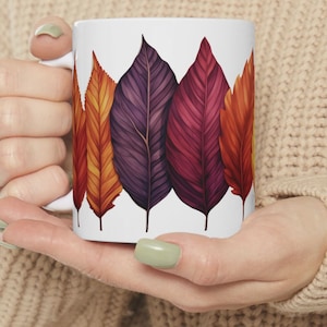 Fall Leaves Ceramic Coffee Mug, (11oz, 15oz) Autumn Leaf Design Mug Cozy Fall Mug Perfect Autumn Gift for Coffee or Tea Lovers