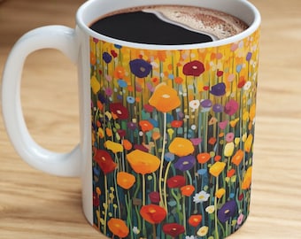 Floral Coffee Mug, Colorful Flower Design, Ceramic Tea Cup