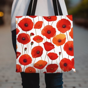 Tragetasche mit Roter Mohnblumen Design Schöne Blumeneinkaufstasche Bold & Elegant Mohnblume Blumentasche Blumentasche Allesbeutel Geschenk für Frauen Blumenreisetasche