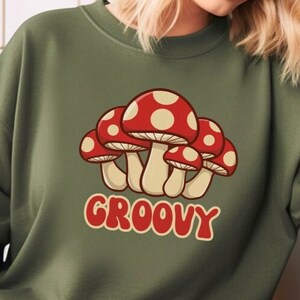 Retro Groovy Mushroom Sweatshirt Unisex Heavy Blend™ Crewneck Sweatshirt Retro Mushrooms Sweatshirt Groovy Apparel Retro Design