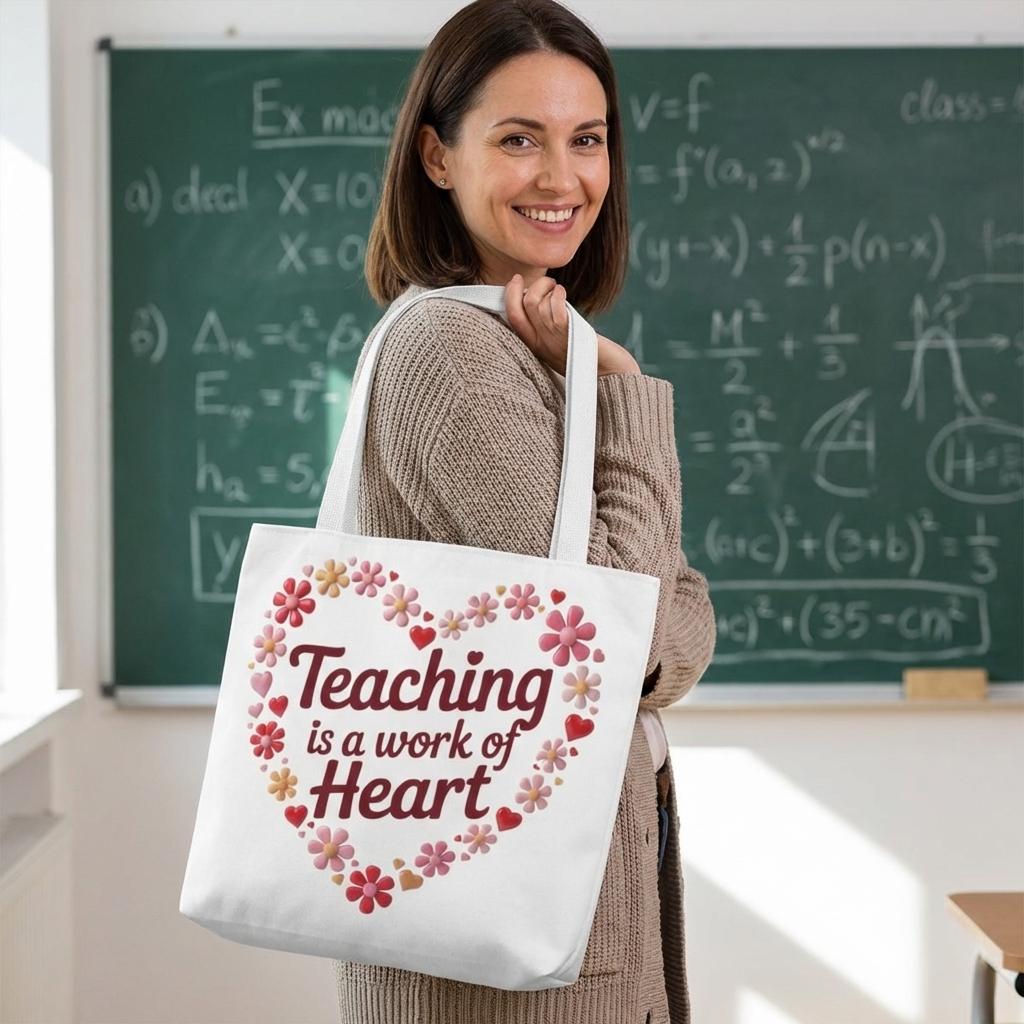 Teaching is a Work of Heart Tote Bag | Floral Heart Teacher Gift - Etsy