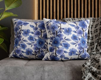 Blue Periwinkle Floral Pillow Cover, Botanical Home Decor