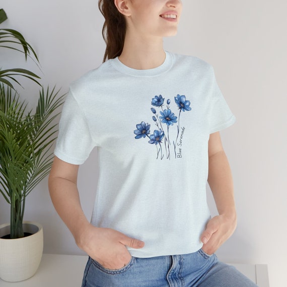 Blue Floral T shirt Unisex Jersey Short Sleeve Tee Flower T shirt Blue Flowers T shirt Flower Lover Flower Gift Etsy Canada