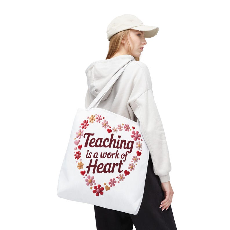 Teaching is a Work of Heart Tote Bag | Floral Heart Teacher Gift - Etsy