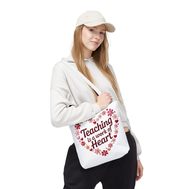 Teaching is a Work of Heart Tote Bag | Floral Heart Teacher Gift - Etsy