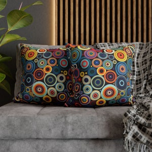 Modern Circles Square Pillowcase, Geometric Decorative Throw Pillow Cover, Home Decor Accent, Circle Pattern Cushion Case, Living Room