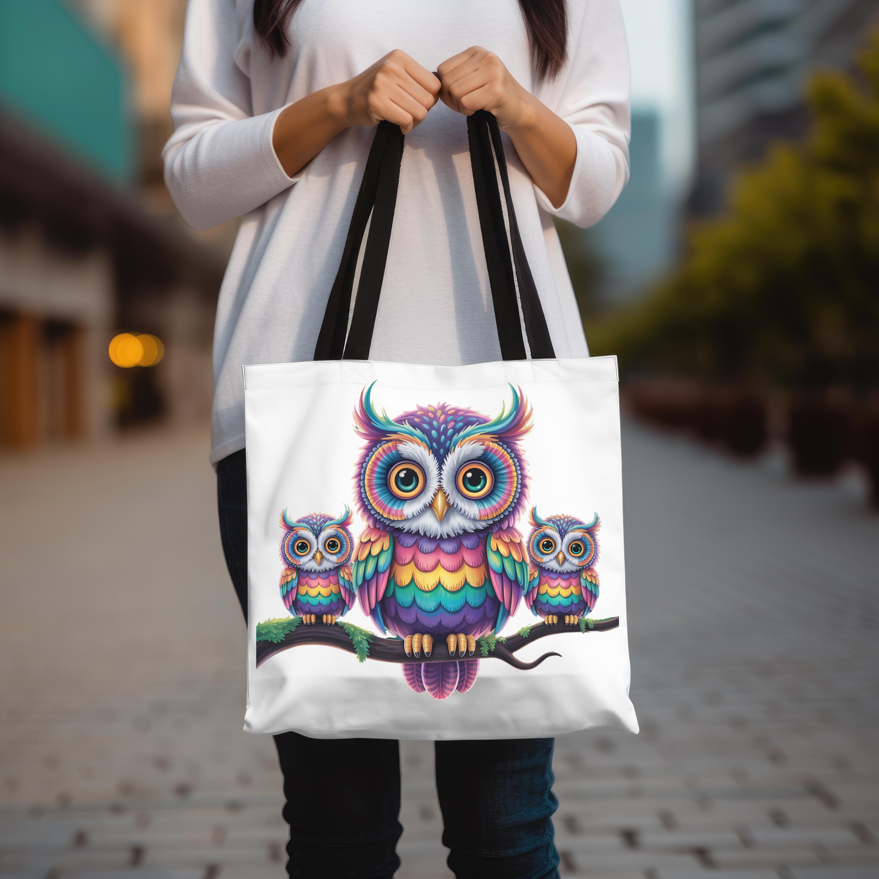 Colorful Owl Tote Bag Owls Travel Bag Gift for Owl Lovers Perfect for Nature Lovers, Vibrant Owls Sh