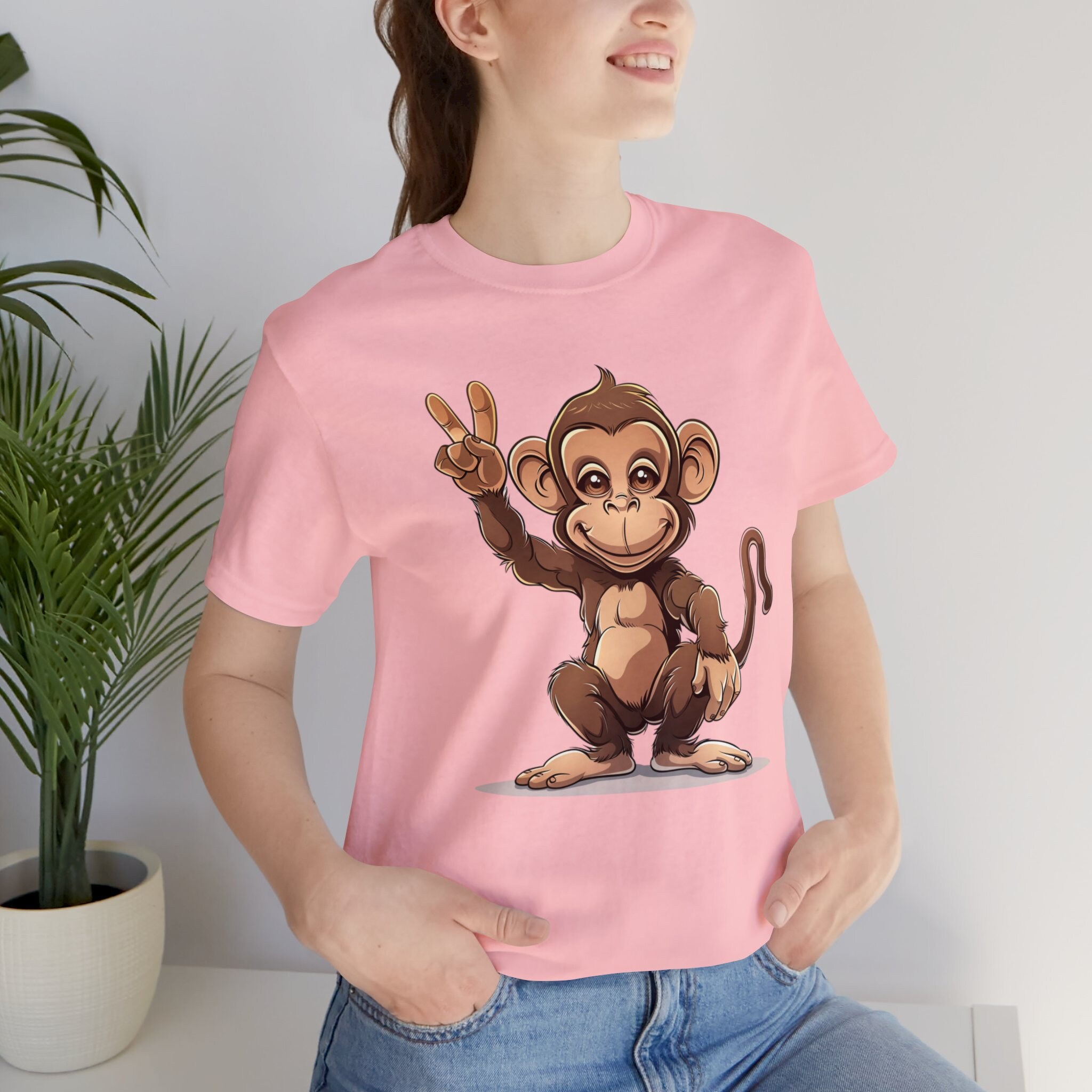 【CPGN STUDIO】Heart Monkey Embroidery Short Sleeve T-shirt Peace Monkey T-shirt Unisex Jersey Short Sleeve Tee Monkey T