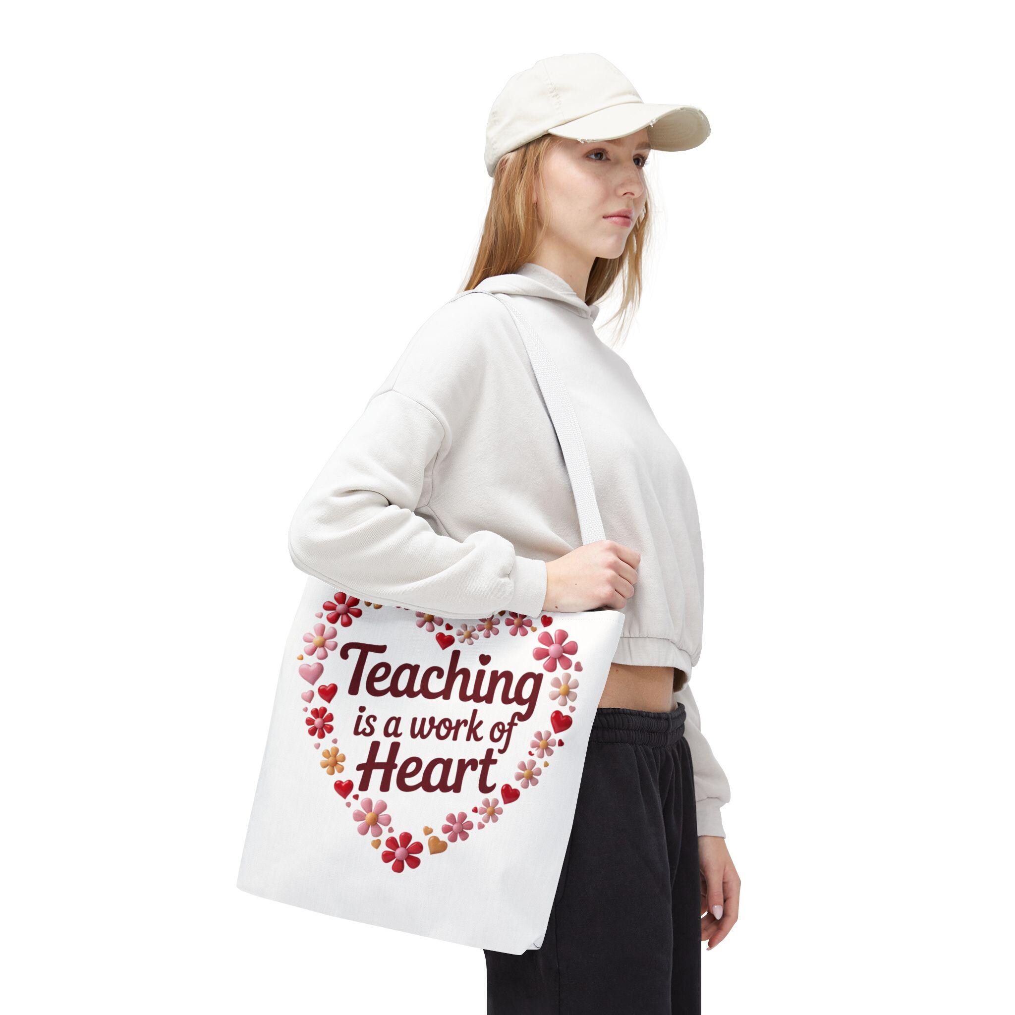 Teaching is a Work of Heart Tote Bag | Floral Heart Teacher Gift - Etsy