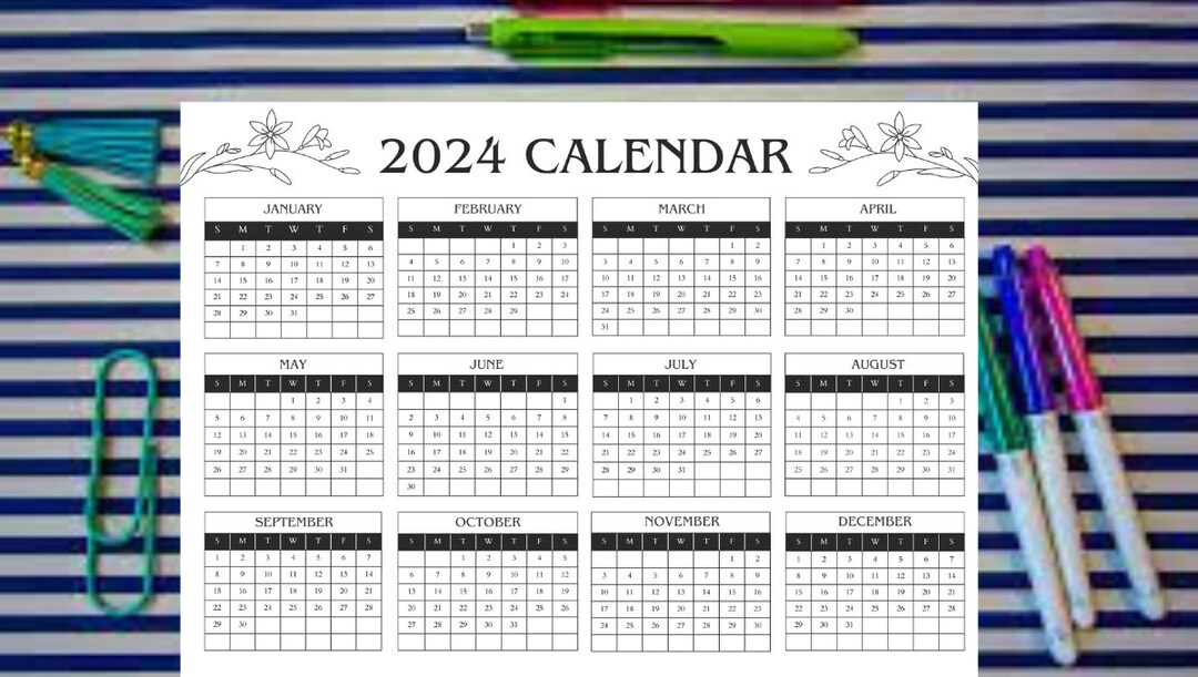 Black and White Simple Minimalist 2024 Calendar A4 landscape - Etsy