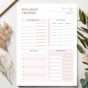 Pink Minimalist Weekly Wellness Tracker Planner