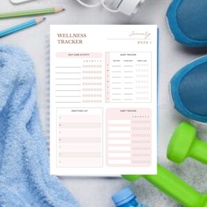 Pink Minimalist Weekly Wellness Tracker Planner