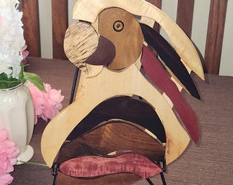 Wooden Trivet Parque Bamboo Tiki Parrot