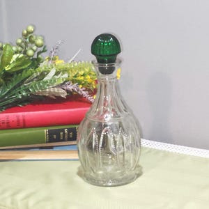 Vintage Avon Decanter Emerald Accents clear pressed glass green stopper