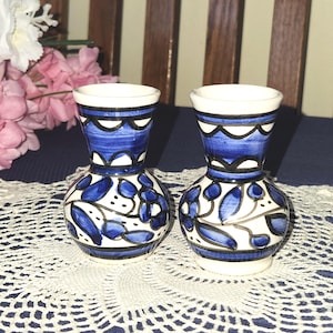 Armenian Ceramic Bulb-Shaped small Vase or candlestick set Floral pottery Jerusalem Vintage