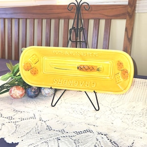 Vintage Platter Ceramic  Cracker Tray 1969 Los Angeles Pottery : Mustard Yellow Majolica Dish